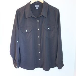 Covington Womens Button-up Shirt XL Black Long Sleeve Roll Tab Sleeves